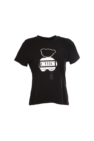 Ysatis Minimalist Oversize Kadın Bluz - Kısa Kol Yuvarlak Yaka Siyah