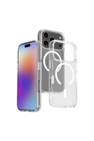 Apple Uyumlu iPhone 17 Pro Kılıf M-safe Şarj Özellikli Şeffaf Sert Pc Zore Embos Kapak Seffaf