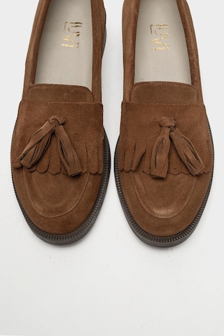 Luvishoes Luvi Shoes Milina Toprak Süet Püsküllü Hakiki Deri Kadın Loafer Ayakkabı Toprak