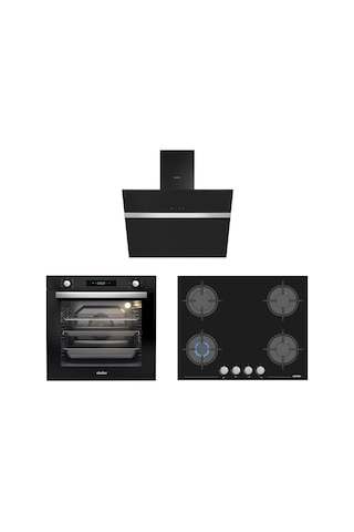 Simfer 8 Fonksiyon Siyah Multi Turbo Dijital 3'lü Ankastre Set (7381 Fırın + 3653 Ocak + 8611 Davlumbaz)