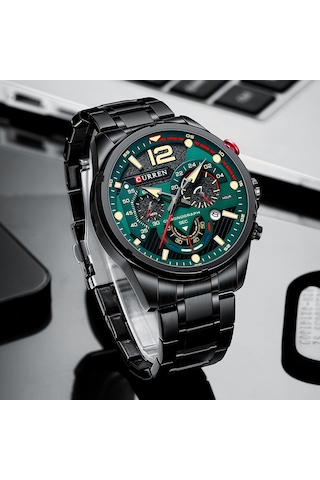 Curren 8395 Çelik Kayışlı Quartz Kol Saati Siyah - Yeşil