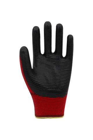 Beybi PN Zebra Polyester Örme Nitril İş Eldiveni – Kırmızı - Siyah