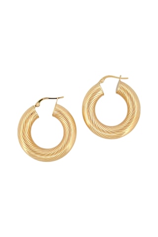 Altın Nesil 14 Ayar Altın Çizgi Detaylı Kalın Halka Küpe Sarı Altın