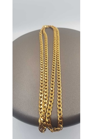 Vog Unisex Vip Çelik Altın Görünümlü 4 Mm Gürmet Model Zincir Kolye Sarı