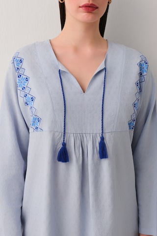 Suwen Etamine Kısa Plaj Elbisesi Sba25480015 Mavi