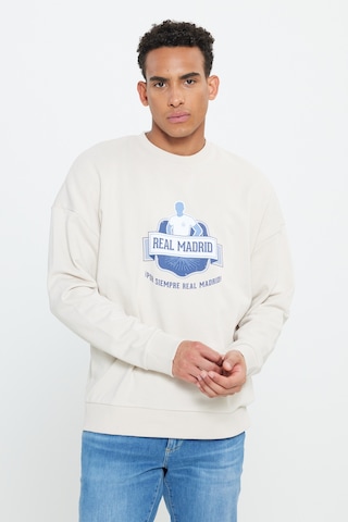 Ac&co / Altınyıldız Classics Erkek Açık Bej Oversize Fit Bol Kesim Real Madrid Lisanslı Pamuklu Bisiklet Yaka Sweatshirt Açık Bej