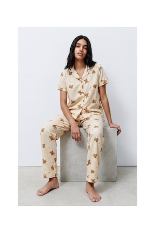 Fit Women Standart Boy Elastanlı Kırık Beyaz Pijama Takımı