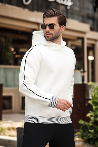 Madmext Ekru Kapüşonlu Kanguru Cep Erkek Sweatshirt E7163 Ekru