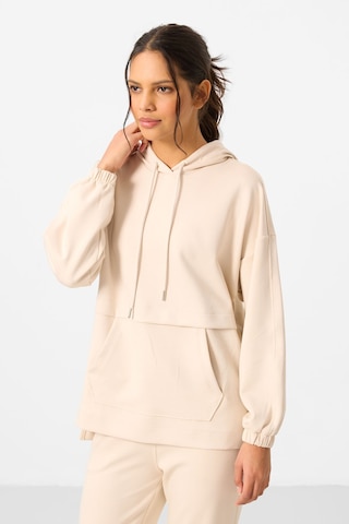 Bej Yumuşak Dokulu Kapüşonlu Oversize Kadın Eşofman Tunik Takım - 95348 Bej