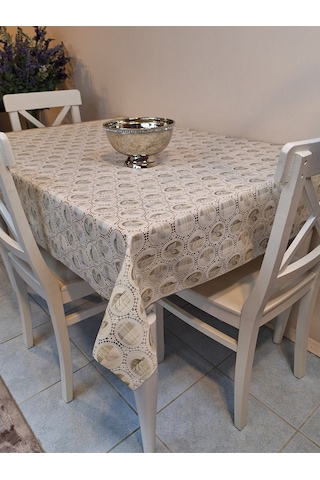 İthal Silinebilir Masa Örtüsü Kaymaz Tabanlı Pvc Muşamba Bej