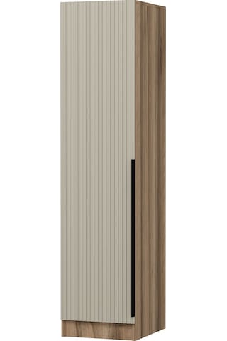Minar Kale 1 Kapaklı Dolap Çizgili Mebran 190cm - Dore/kumtaşı - Raflı Çok Renkli