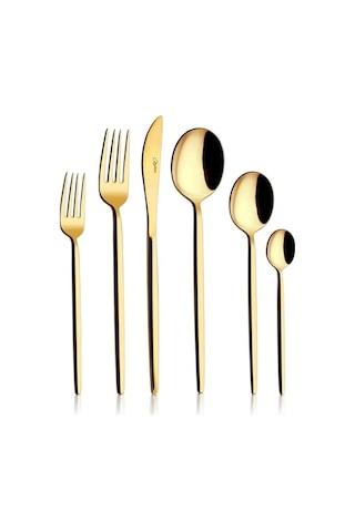 Avcı 1064 Amore Titanyum Parlak Gold Çatal Bıçak Kaşık Takımı 36 Parça Altın