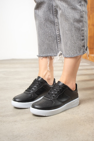 Günlük Unisex Sneaker Bağcıklı Hafif Kalın Tabanlı Spor Ayakkabı 1004 Siyah-Beyaz