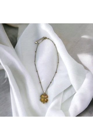 Xbaby Boncuklu Zincirli Yonca Çelik Gold Kolye Gold