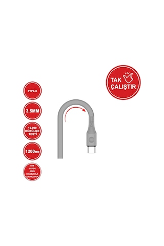 Type-c To 3.5mm Aux Kablo - Silikon, 1.2 Metre, Hi-fi Ses Kalitesi