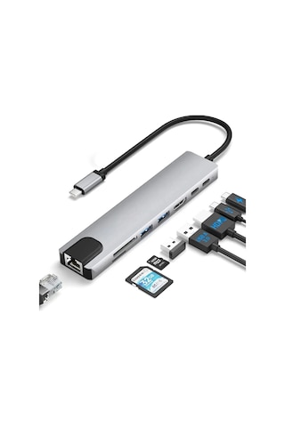 Speeduf 8in1 Usb Type-c Hub Port Adaptör Hdmı Usb Ethernet Pd