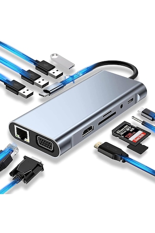 Molix Mx-1001 11-in-1 Type-c Çok Fonksiyonlu Hub - 4k Hdmı, Vga, Ethernet, Pd Şarj Ve Kart Okuyucu Adaptör