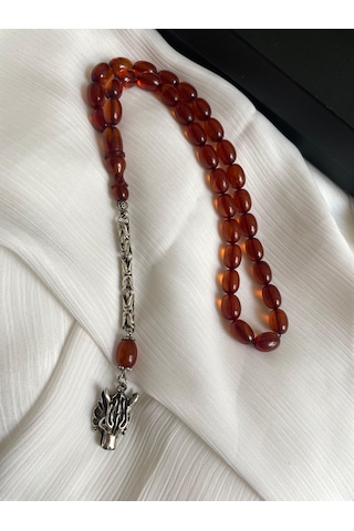 İlknur Doğal Taş Evi Kurt Püsküllü Ateş Kehribar Tesbih Kutulu