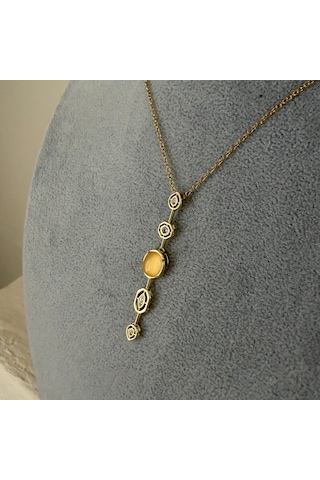 Rhea Gold Detaylı Çelik Kadın Kolye Zirkon Taşlı Uzun Sallantılı Minimal Şık Kolye Altın