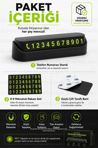 Mıknatıslı Araç İçi Park Telefon Numarası Gizlenebilir Oto Telefon Numaralığı Güçlü Yapışkanlı Siyah