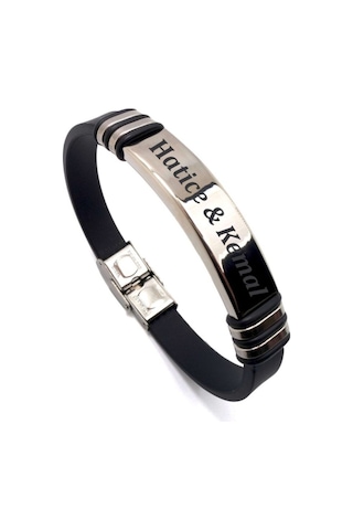 Erkek Kişiye Özel Isimli Çelik Kauçuk Bileklik Çelik