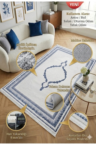Aura Rugs Mavi Madalyon Desenli Akrilik Modern Salon Halısı - Dokuma Tabanlı 8mm Hav Yüksekliği Çok Renkli