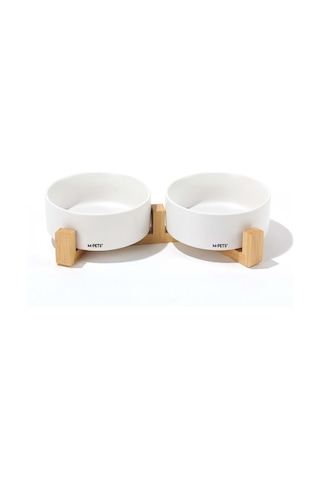 M-pets Opera Ceramic Bowls Bambu Standlı 2x350 Ml Beyaz
