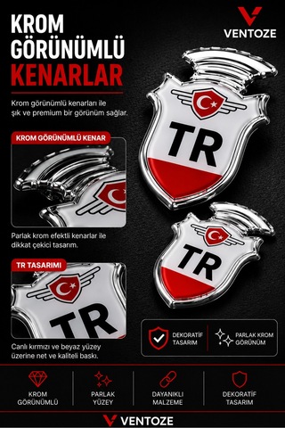 2 Adet Tr Logo Krom Görünümlü Pleksi Arma Oto Dekoratif Etiket Çiftli Set 5,5x3,5 Cm