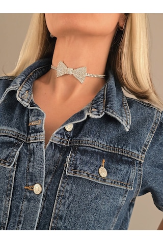 Papyon Model Rhinestone Choker Tasma Model Gold Renk Kolye Gold Çok Renkli