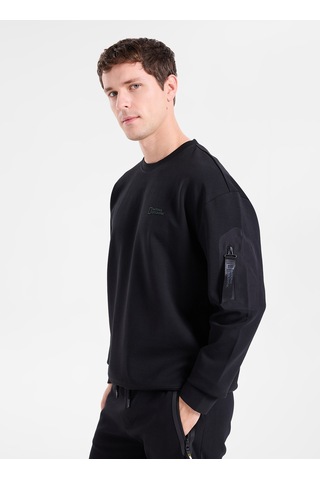 National Geographic N6wm-swt4150 Siyah Erkek Bisiklet Yaka Baskılı Relaxed Sweatshirt