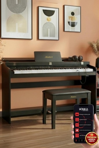 Midex Plx-140 Pro-bk Dijital Piyano Bluetooth Tuş Hassasiyeti 88 Tuşlu Kapaklı Kulaklık Ve Tabure Siyah