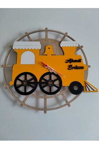 Tren Duvar Saati Kişiye Özel İsim Yazılı Turuncu