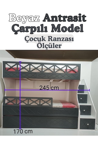 Beyaz Antrasit Çarpılı Model Çocuk Ranzası