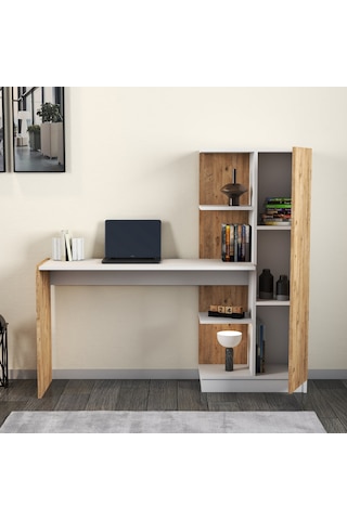 Venüs Çalışma Masası Raflı Kapaklı Çam Beyaz - Clm0503 Beyaz