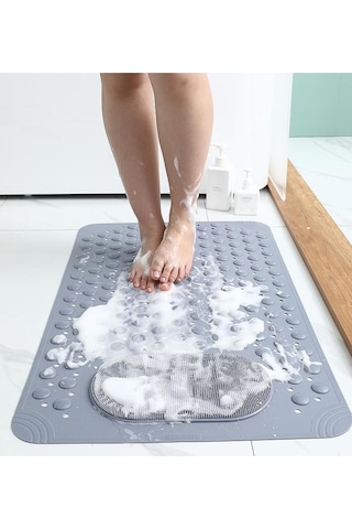 1 Adet Antrasit Renk Vantuzlu Banyo Ve Duş Kaydırmaz Paspası 36 X 69,5 Cm Gri
