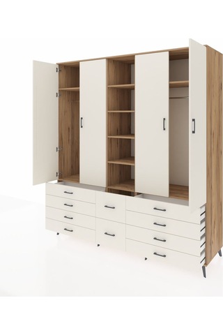 Kronos Dolap 9 Raflı 10 Çekmeceli 2 Askılı 220x59x243 Çam-aytaşı/aytaşı Aytası/aytası