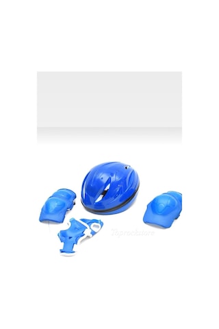 Çocuk Kask Dizlik Dirseklik Eldiven Koruyucu Set 7 Parça Mavi