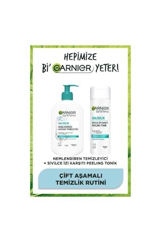 Garnier  Nemlendiren Temizleyici + Salisilik Sivilce İzi Karşıtı Gözenek Sıkılaştırıcı Peeling Tonik