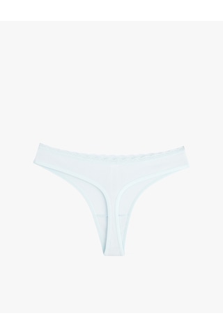 Koton Beli Dantelli Pamuklu Rahat Kalıp Baskılı String Külot Mavi 6slk30046mk Mavi