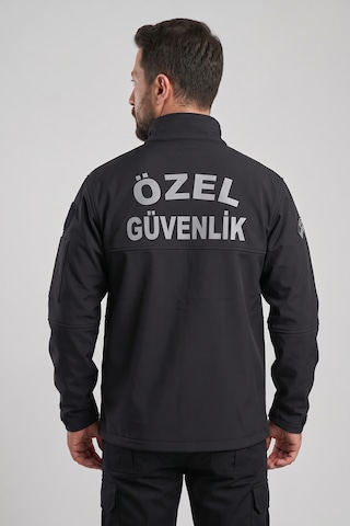 Füme Özel Güvenlik Softshell Mont - Reflektörlü Su İtici Armalı Personel Montu