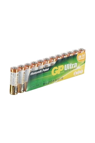 Gp Batteries Gp15au Ultra Alkalin Lr6/e91/aa Kalem Pil, 1.5 Volt, 12&apos Li Paket, Bakır/siyah/beyaz