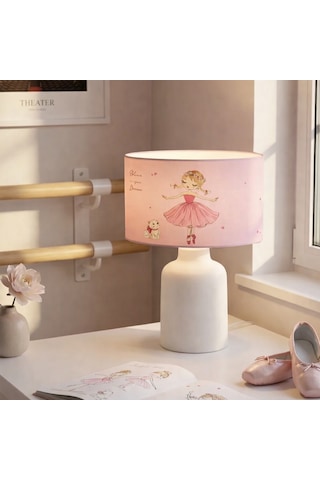 Homing Kumaş Baskılı Kız Çocuk Odası Abajur Ayd-3047 Pembe