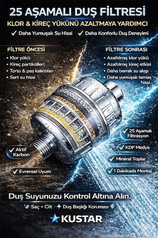 Krom Duş Filtresi Kireç Önleyici & Klor Azaltıcı Arıtmalı Duş Başlığı Filtresi Gümüş