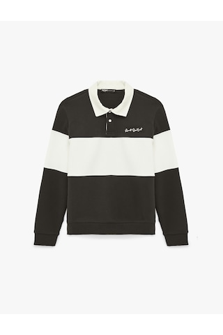 Koton Uzun Kollu İşlemeli Renk Bloklu Polo Yaka Sweatshirt Antrasit 6sam70030mk Antrasit