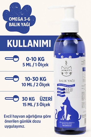 Vitkitty Kedi Ve Köpekler İçin Balık Yağı Deri Tüy Eklem Ve Genel Sağlık Destekleyici 200 Ml