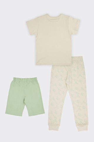 Panço Erkek Çocuk Karanlıkta Parlayan Baskılı 3'lü Bej Pijama Takımı Krem