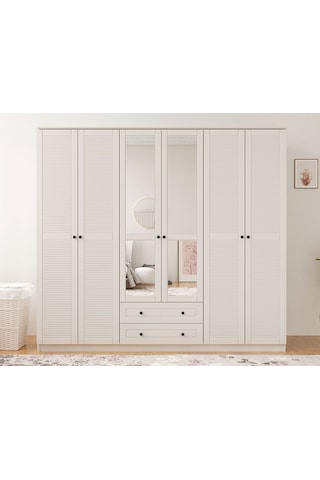 Rabi Mobilya Diva Country 6 Kapak 2 Çekmece Aynalı Mega Gardırop