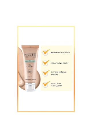 Note Cosmetique Anti-Blemish BB Cream SPF 15 Akneye Yatkın Ciltler BB Krem - 02 Light Beige