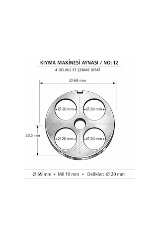 Kıyma Makinesi Kuşbaşı Aynası No 12 / 20 Mm Süzgeç