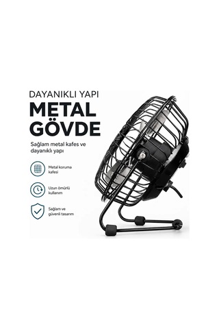 Jenerik Usb Şarjlı Metal Mini Masaüstü Fan 14.5x7.5x15 Cm